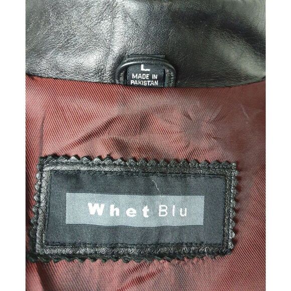 Whet Blu Black Leather Jacket Lg Genuine A-Line Soft Leather Sporty Jacket Lg - Picture 5 of 6
